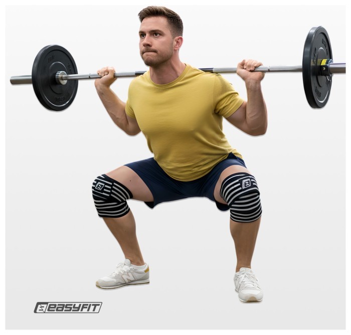 Бинт для присідань EasyFit фіксатор колінного суглоба (чорно-білий), укр, укр