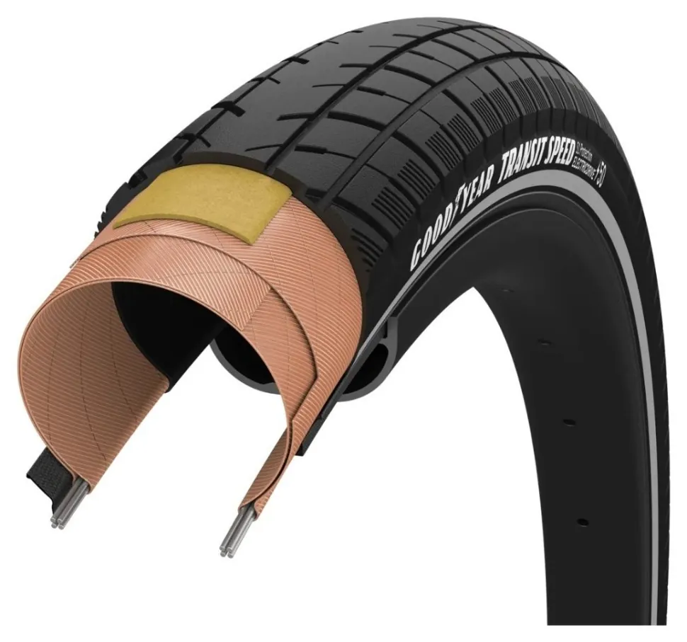 Покришка 700x30 (30-622) GoodYear Transit Speed S1: Protection, Wire, Black + reflective strips, 60tpi (TIR-36-88)
