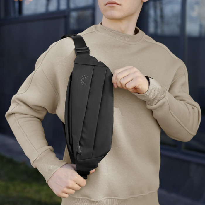 Чоловіча бананка нейлонова сумка чорна Pobedov Just, укр, укр