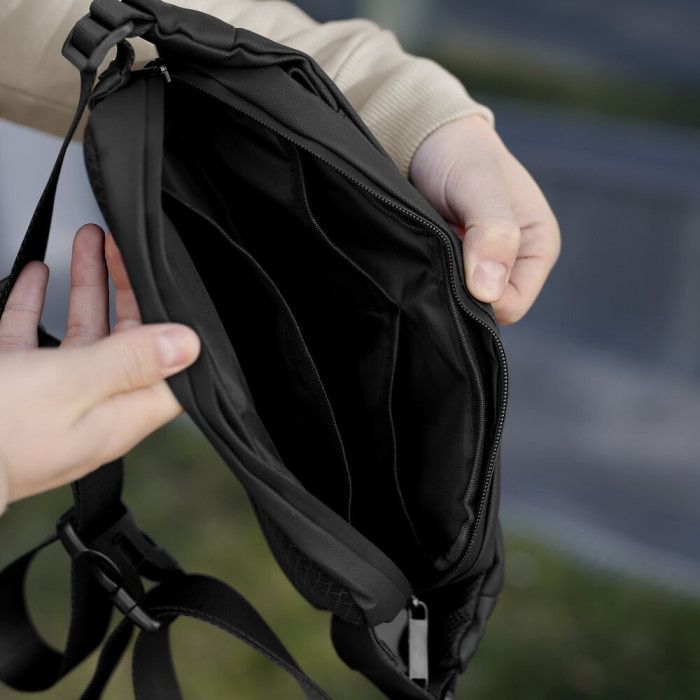 Чоловіча бананка нейлонова сумка чорна Pobedov Just