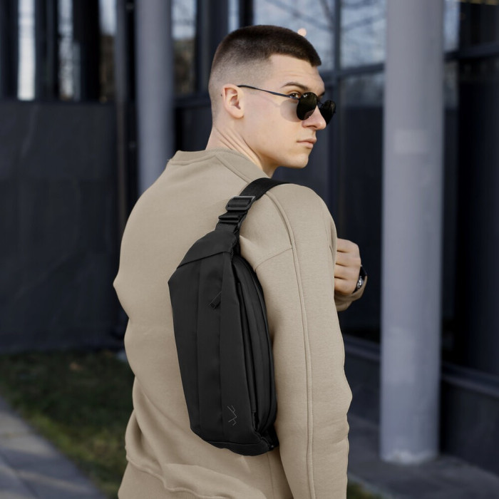 Чоловіча бананка нейлонова сумка чорна Pobedov Just