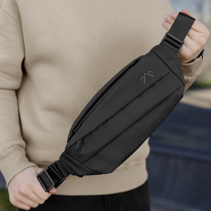 Чоловіча бананка нейлонова сумка чорна Pobedov Just