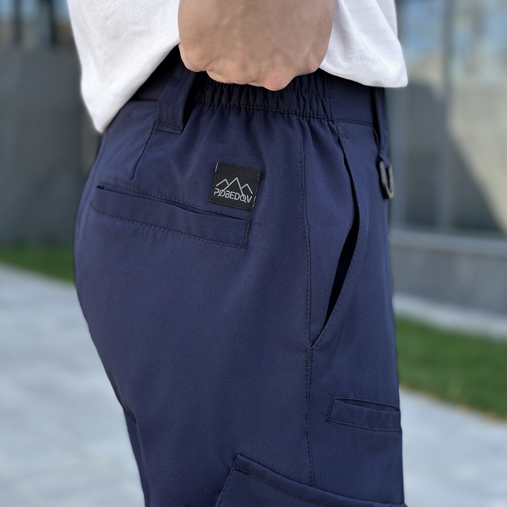 Штани карго чоловічі весняні з кишенями темно-сині Pobedov Tactical Soft