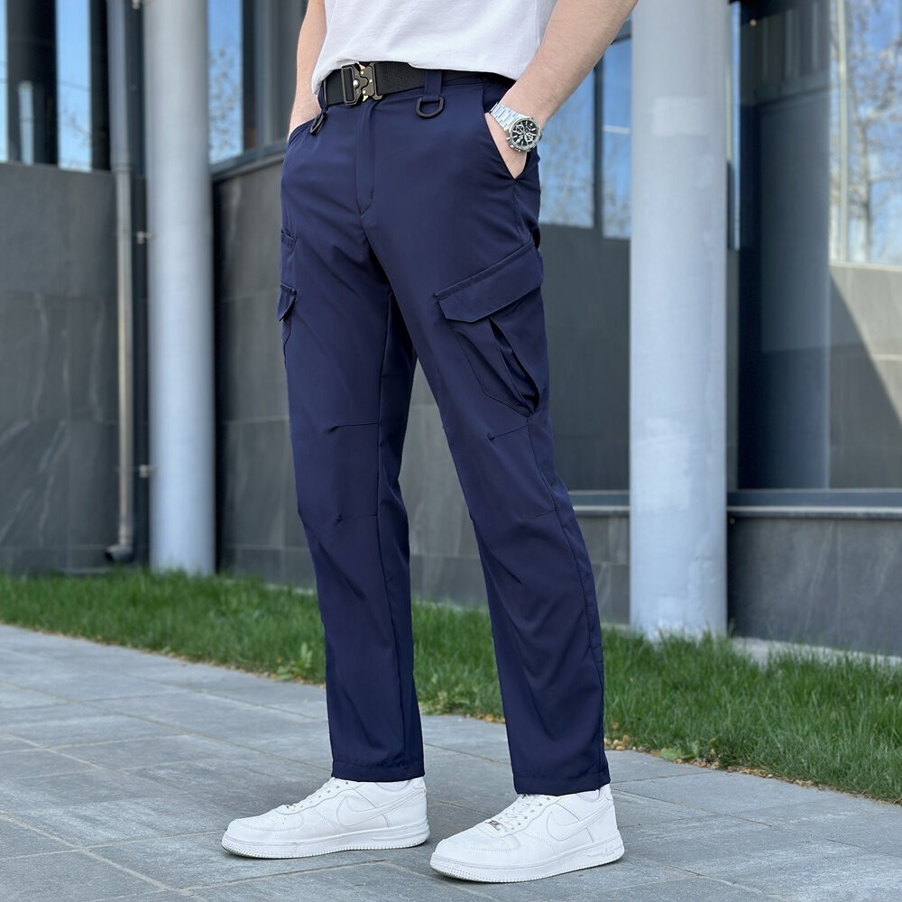 Штани карго чоловічі весняні з кишенями темно-сині Pobedov Tactical Soft