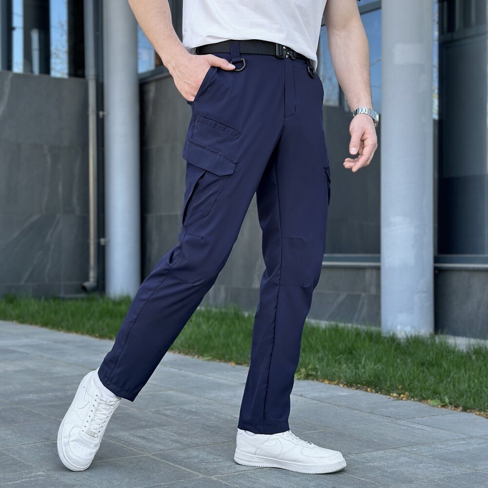 Штани карго чоловічі весняні з кишенями темно-сині Pobedov Tactical Soft