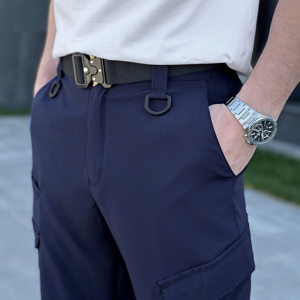 Штани карго чоловічі весняні з кишенями темно-сині Pobedov Tactical Soft