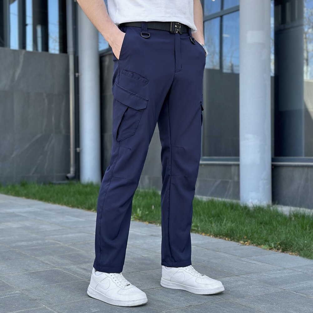 Штани карго чоловічі весняні з кишенями темно-сині Pobedov Tactical Soft