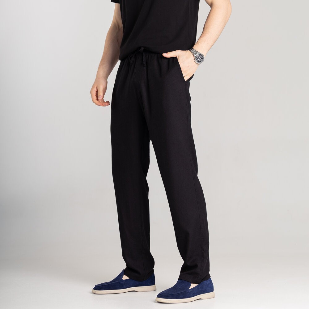 Чоловічі лляні штани вільного крою чорні Pobedov Chill