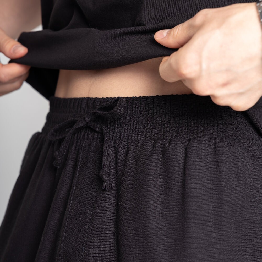 Чоловічі лляні штани вільного крою чорні Pobedov Chill