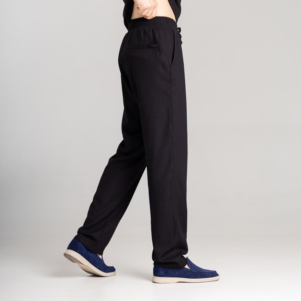 Чоловічі лляні штани вільного крою чорні Pobedov Chill