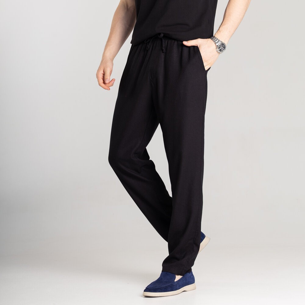 Чоловічі лляні штани вільного крою чорні Pobedov Chill