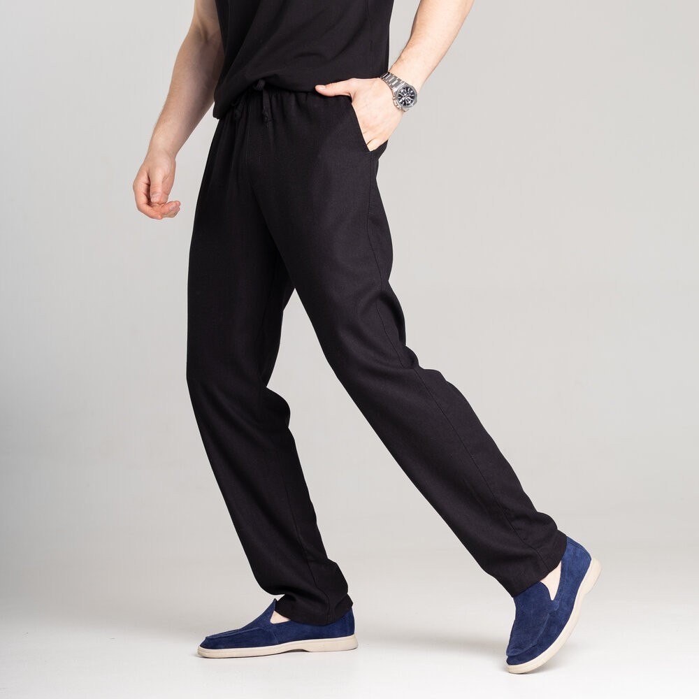 Чоловічі лляні штани вільного крою чорні Pobedov Chill