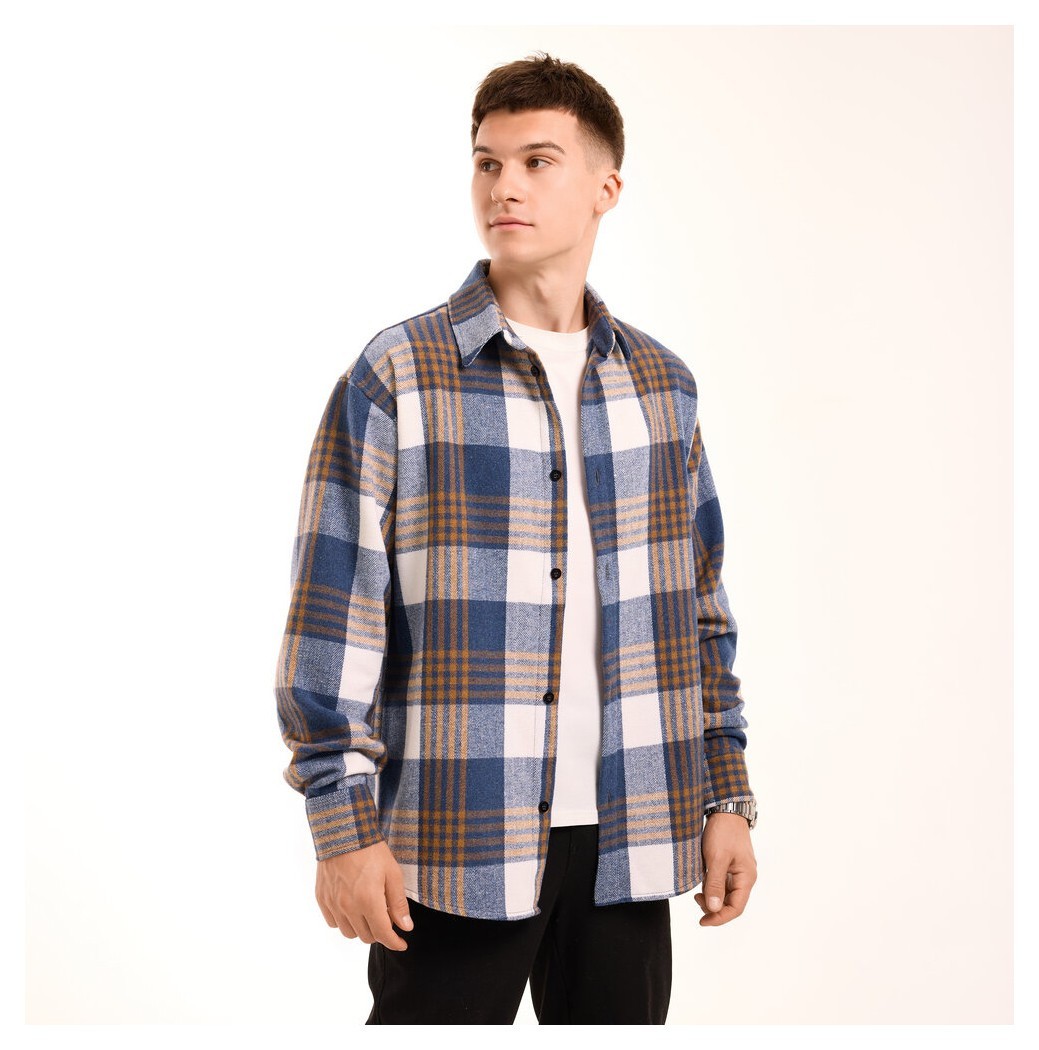 Тепла чоловіча сорочка в клітинку Pobedov Tartan. Сорочка осіння синя, укр, укр