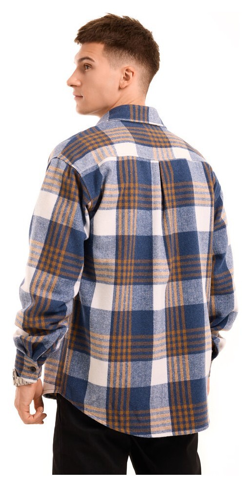 Теплая мужская рубашка в клетку Pobedov Tartan. Рубашка осенняя синяя