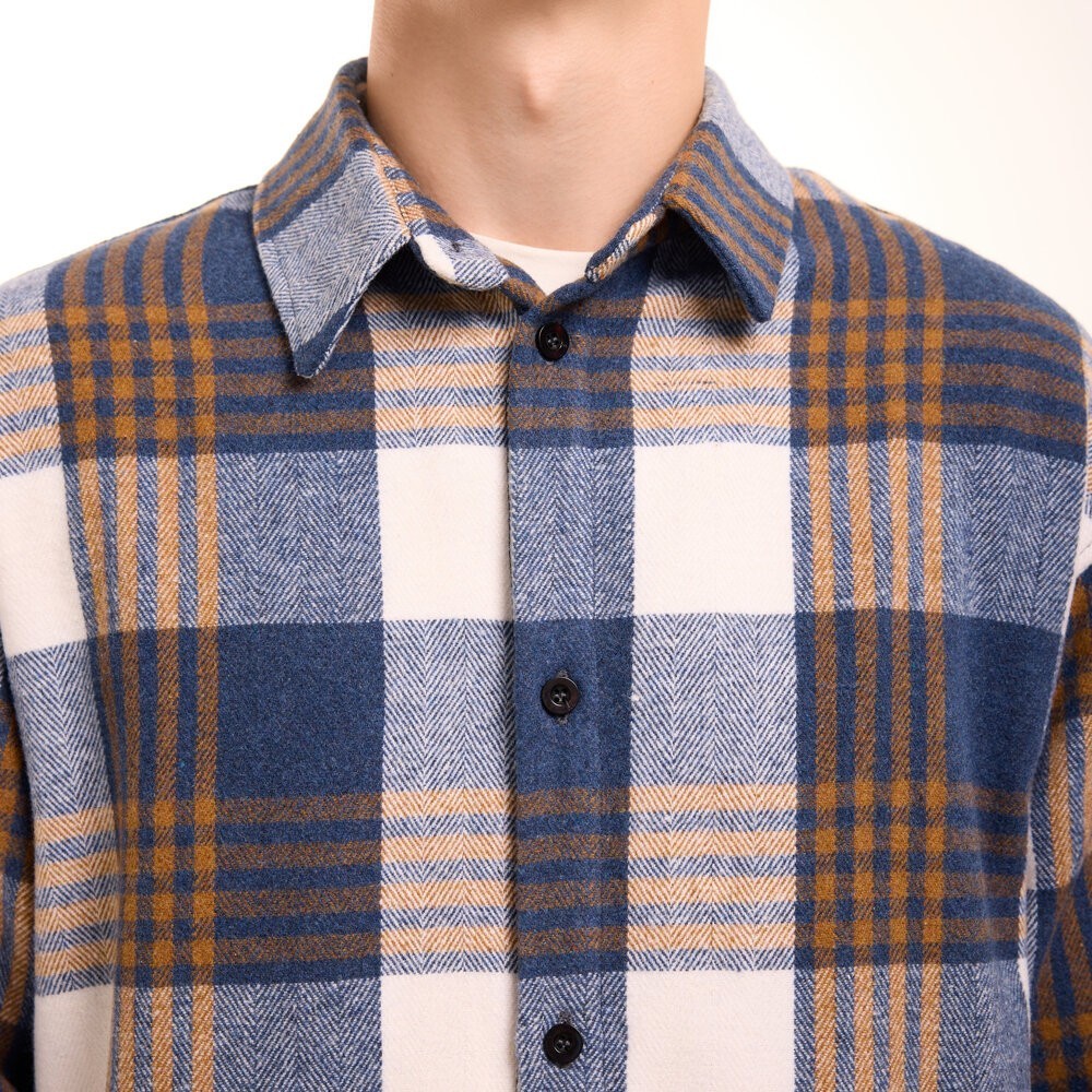 Тепла чоловіча сорочка в клітинку Pobedov Tartan. Сорочка осіння синя, укр, укр