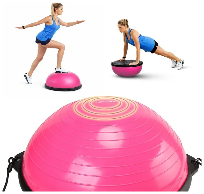Балансировочная платформа (полусфера) Cornix Bosu Ball 58 см с эспандерами XR-0456 Pink