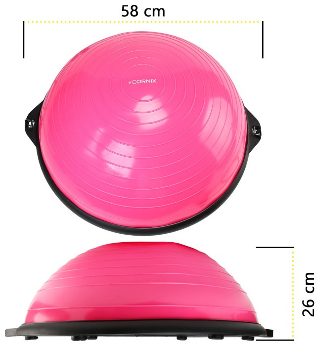 Балансировочная платформа (полусфера) Cornix Bosu Ball 58 см с эспандерами XR-0456 Pink