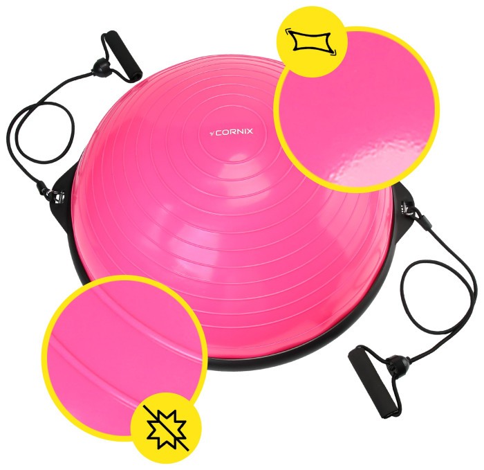 Балансировочная платформа (полусфера) Cornix Bosu Ball 58 см с эспандерами XR-0456 Pink