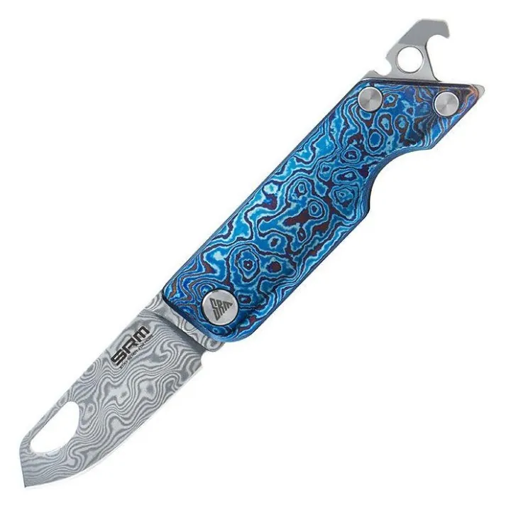Ніж складаний кишеньковий SRM 6435, (4.1 см) Damascus / Titanium блакитний (FNR_6435-TL)