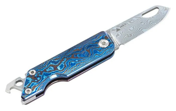 Ніж складаний кишеньковий SRM 6435, (4.1 см) Damascus / Titanium блакитний