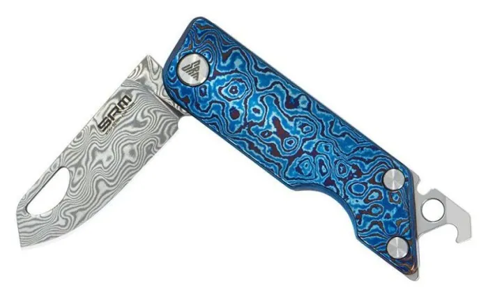 Ніж складаний кишеньковий SRM 6435, (4.1 см) Damascus / Titanium блакитний