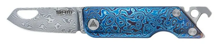Ніж складаний кишеньковий SRM 6435, (4.1 см) Damascus / Titanium блакитний