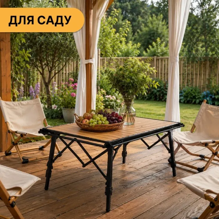 Розкладний туристичний стіл LEOBRO Pro Camp Wood Alu (LB-1063)