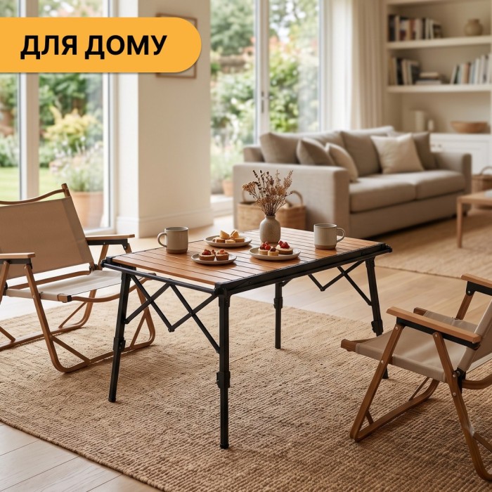 Розкладний туристичний стіл LEOBRO Pro Camp Wood Alu (LB-1063)