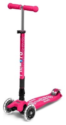 Самокат MICRO серии "Maxi Deluxe LED" - розовый (складной, до 50 kg, 3-х колесный, свет)