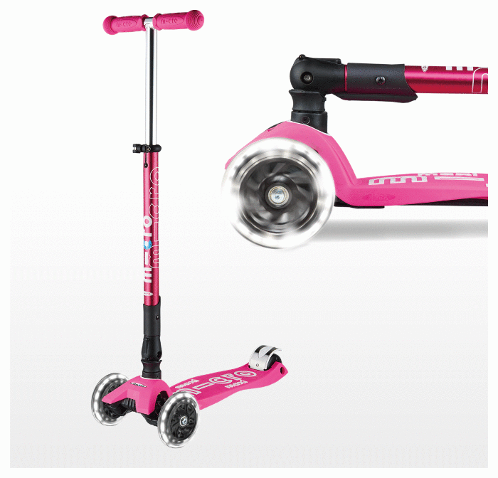 Самокат MICRO серії "Maxi Deluxe LED" - рожевий (складний, до 50 kg, 3-х колісний, світло), укр, укр