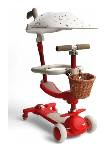 Дитячий самокат з сидінням та батьківською ручкою, бортиками та козирком 4 в 1 Retro LF001 (ARI_162c573)