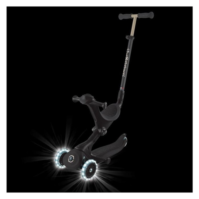 Самокат GLOBBER серії GO UP DELUXE LIGHTS 5в1 чорний, колеса з підсвіткою 20/50кг