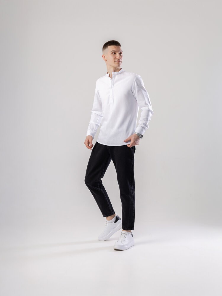 Льняная рубашка с длинным рукавом casual Pobedov Exlnt. Белая рубашка мужская