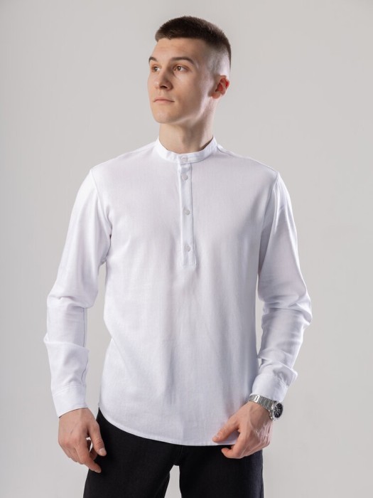 Льняная рубашка с длинным рукавом casual Pobedov Exlnt. Белая рубашка мужская