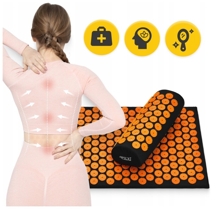 Килимок акупунктурний з валиком 4FIZJO Classic Mat Аплікатор Кузнєцова Black/Orange (P-5907222931752)