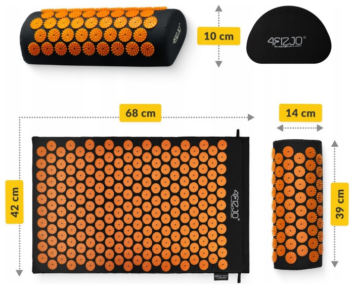 Килимок акупунктурний з валиком 4FIZJO Classic Mat Аплікатор Кузнєцова Black/Orange (P-5907222931752)
