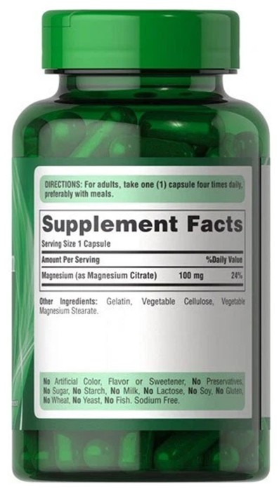 Magnesium Citrate 100mg - 100 caps