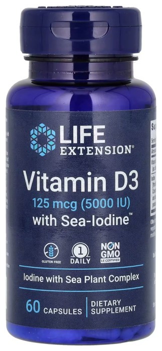 Vit D3 with Sea-Iodine™ 125 mcg (5000 IU) - 60 caps (Пошкоджена банка)