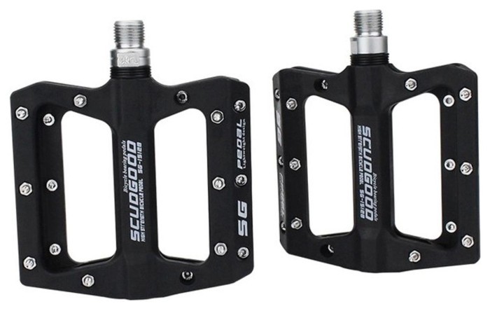 Педали Нейлон 106*97мм ScudGood MTB черный пром. подшипник с металл. шипами AM (брендированная упаковка)