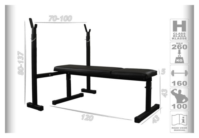 Скамейка для жима + набор штанг 75 кг RN-Sport