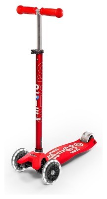 Самокат MICRO серии "Maxi Deluxe LED" - КРАСНЫЙ (до 50 kg, 3-х колесный, свет)
