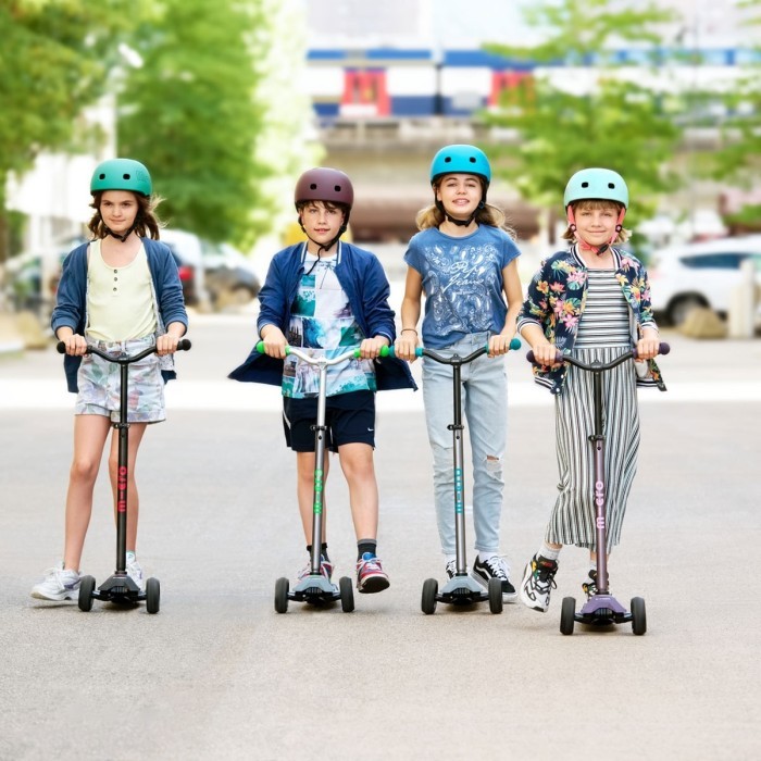 Самокат MICRO серии "Maxi PRO Deluxe" - СЕРЫЙ И АКВА (до 50 кг, 3-х колесный)