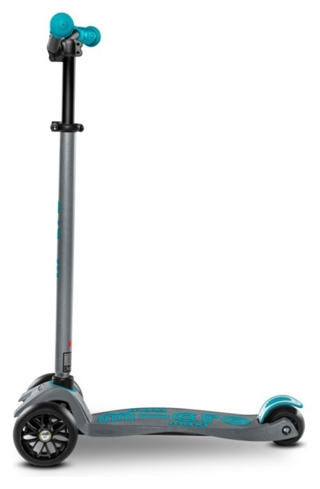 Самокат MICRO серии "Maxi PRO Deluxe" - СЕРЫЙ И АКВА (до 50 кг, 3-х колесный)