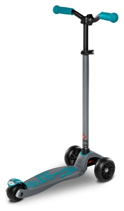 Самокат MICRO серии "Maxi PRO Deluxe" - СЕРЫЙ И АКВА (до 50 кг, 3-х колесный)