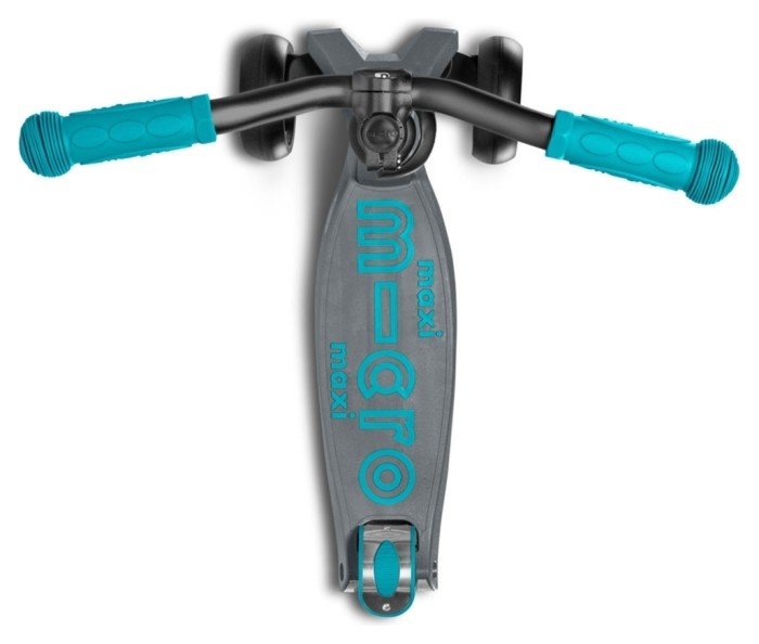 Самокат MICRO серии "Maxi PRO Deluxe" - СЕРЫЙ И АКВА (до 50 кг, 3-х колесный)