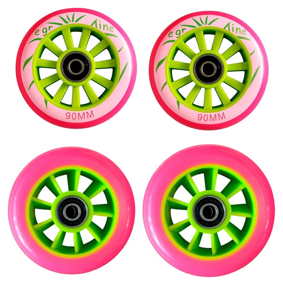 Колеса для роликів з підшипниками 90 мм, рожеві (набір 4 шт.) (розовий)