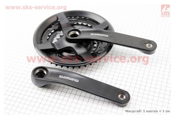 Шатуни квадрат Shimano 170мм, 42.34.24T МТВ, алюмінієві, чорні Tourney FC-TY301, укр