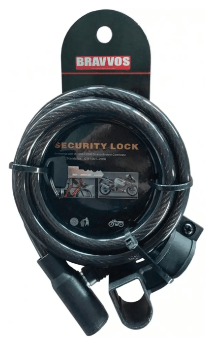 Замок BRAVVOS LOC-045-055 под ключ со стальным тросом 10ммх1500мм