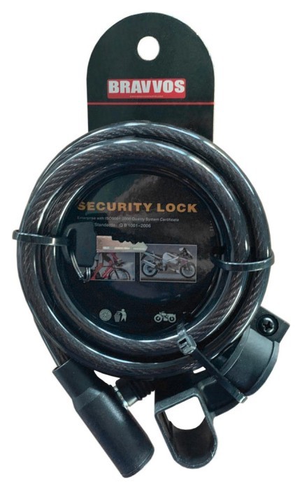 Замок BRAVVOS LOC-045-055 під ключ зі сталевим тросом 10ммх1500мм