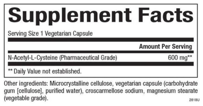 N-Acetyl-L-Cysteine Amino Acid 600mg - 60 vcaps
